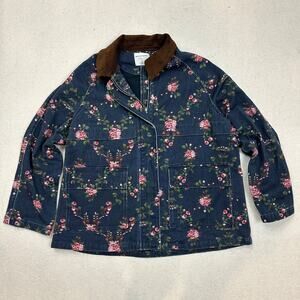 Raisonnel Floral Printed Utility Jacket Women's M Navy Blue Full Zip Workwear